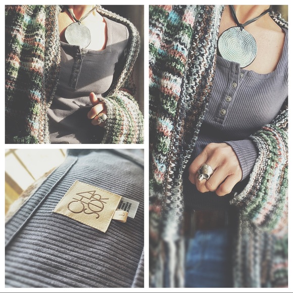 Chaser Henley Ribbed Layering Top Gray Charcoal NWT Large - Picture 8 of 16